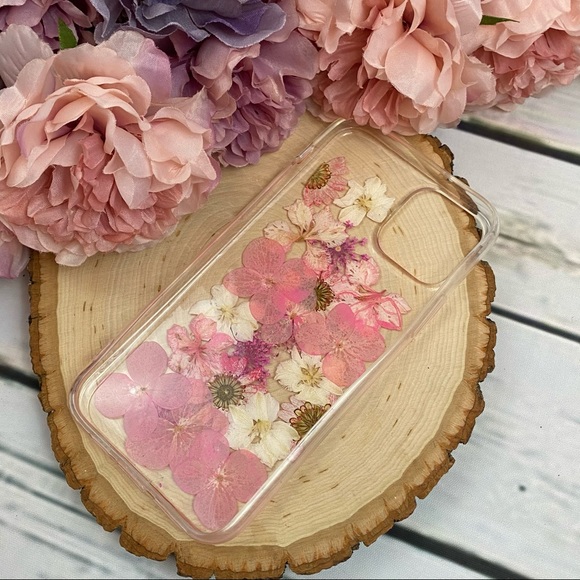 Hand Pressed Pink and White Flower iPhone Case - Picture 11 of 13